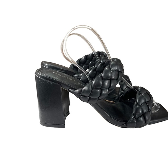 Madden Girl Black Leather Strappy Block Heel Slip Ons Womens Size 6.5 - Picture 5 of 14